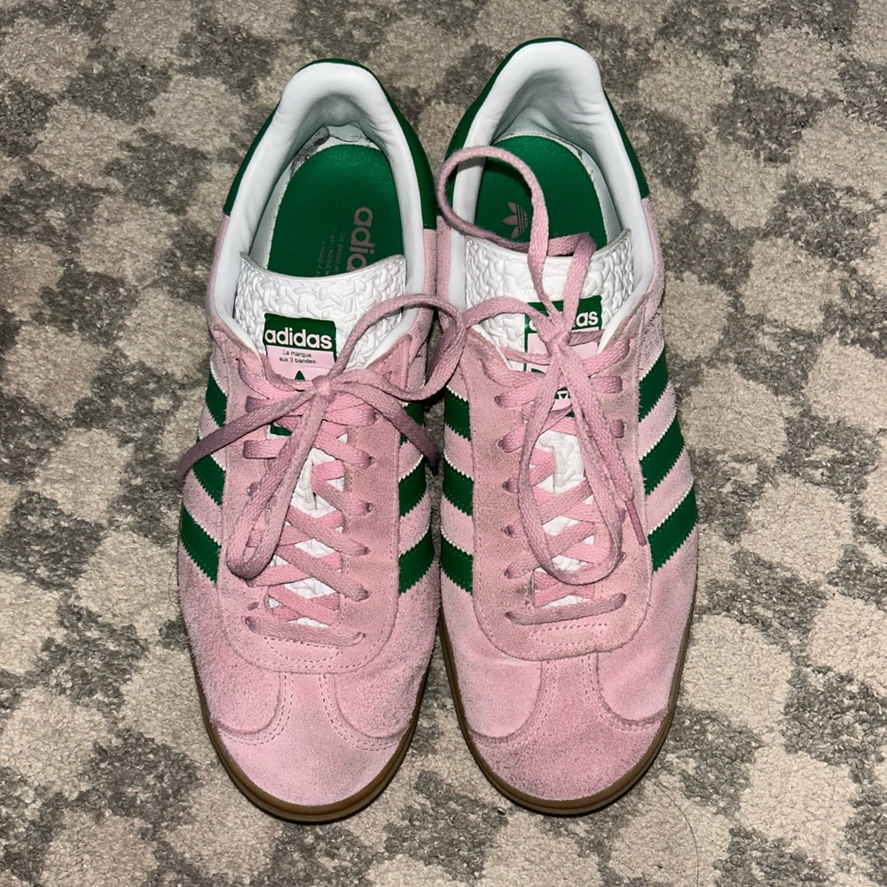 Adidas Women's Pink and Green Gazelle Platform Sneakers